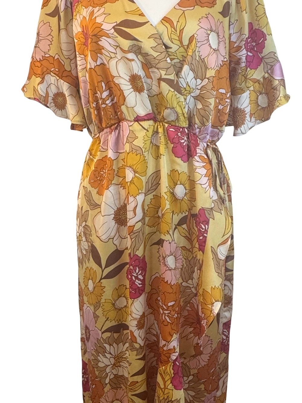 Women's Piper and Scoot Yellow Floral Maxi Dress with Smocked Waist Ruffles